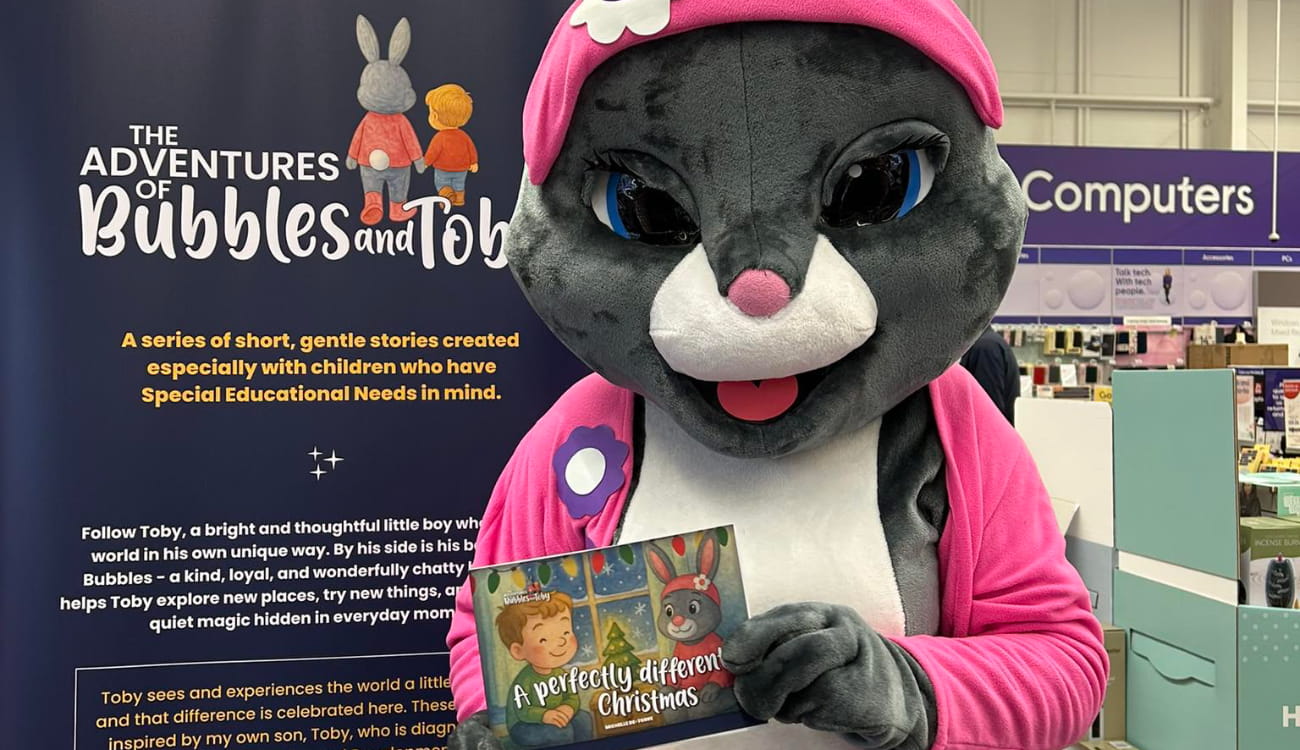 Bubbles the mascott who is featured in The Adventures of Bubbles and Toby story